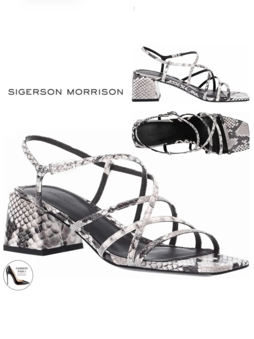 Sigerson Morrison Ellia Gray Snake Leather Ankle Strap Heeled Sandals Pumps 38